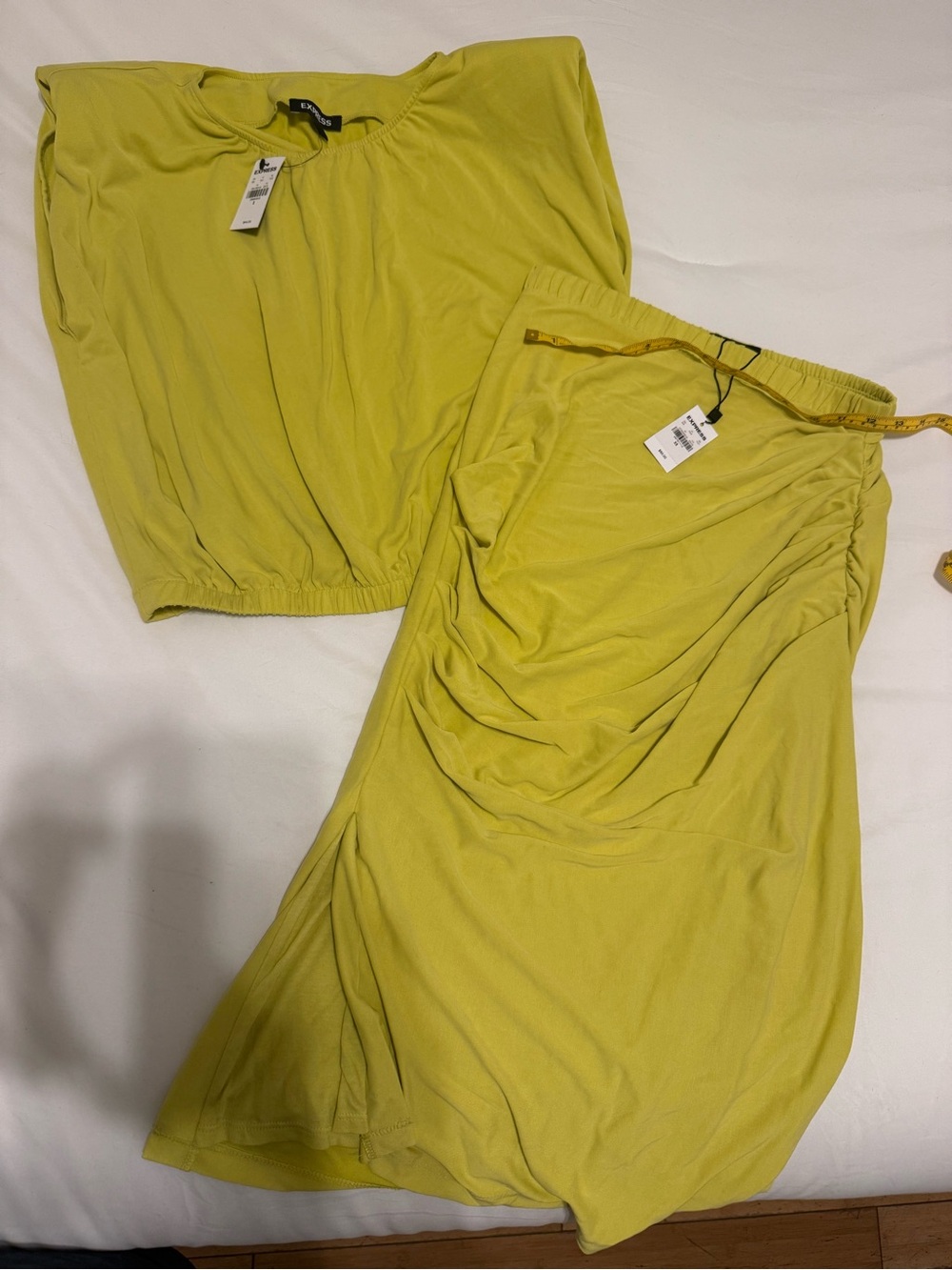 Women’s Lemon-Green Ruched Skirt & Matching Top - Lightweight Summer Style